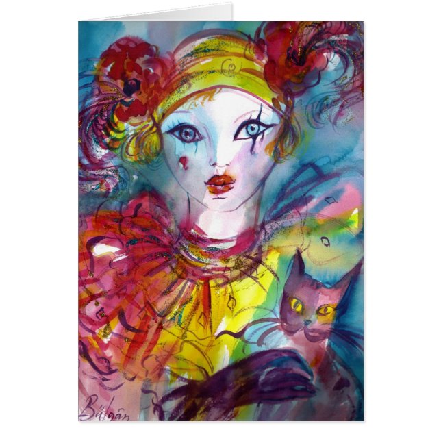 Cartão Piero com Mascarada de gato/Veneza Máscaras (Frente)