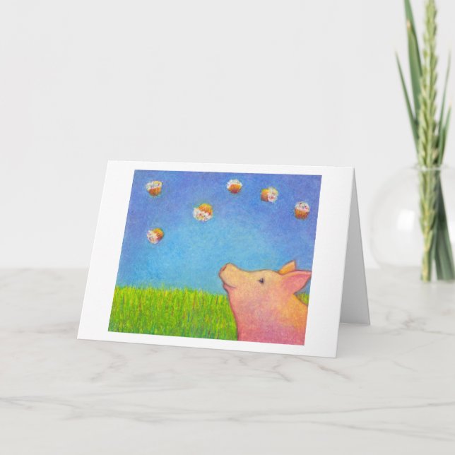 Cartão Pig dreams of cupcakes adorable crayon art (Frente)