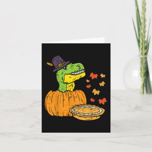 Cartão Pilgrim Trex Dinosaur Pumpkin Pie Kid de Ação de G