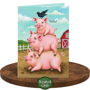 Cartão Pilha de bobos de porcos Brincando Pensando em voc