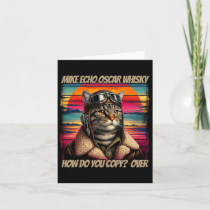 Cartão Piloto de Cat Retro Mike Echo Oscar Whisky M.e.o.w