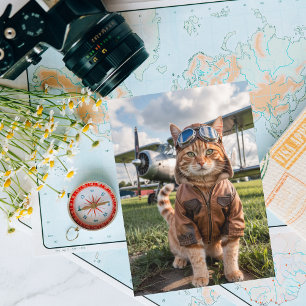 Cartão Piloto Gato & Avião, Aniversário Divertido e Legal