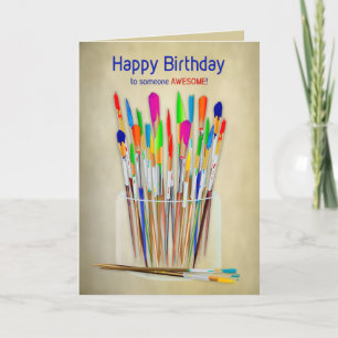 Cartão Pincéis Criativos Únicos de Aniversário