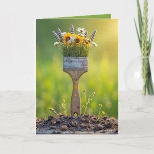 Cartão Pincel de aniversário com flores silvestres