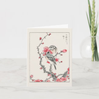 Cartão Pine Bunting and Plum Tree - Japonês tradicional