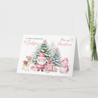 Cartão Pine Tree Fawn Papais noeis neta Natal