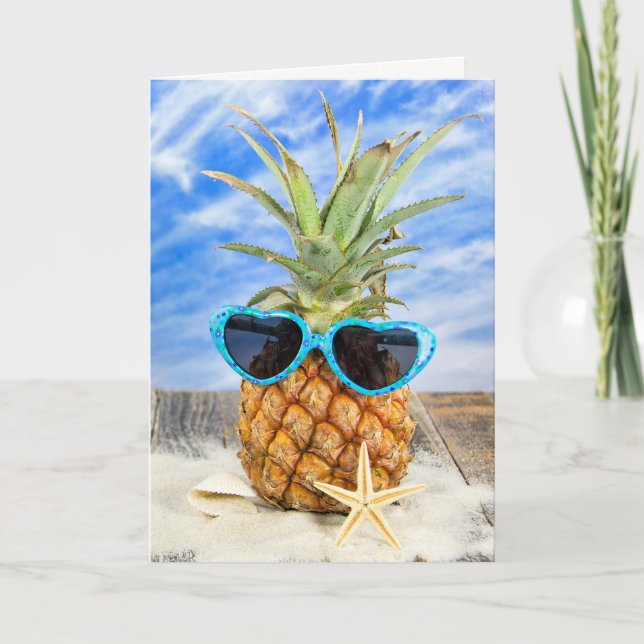 Cartão pineapple wearing heart sunglasses (Frente)