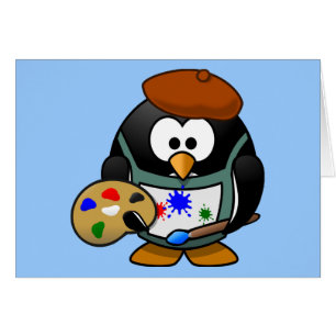 Cartão Pinguim animado pequeno bonito do pintor