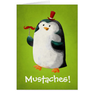 Cartão Pinguim bonito com bigodes