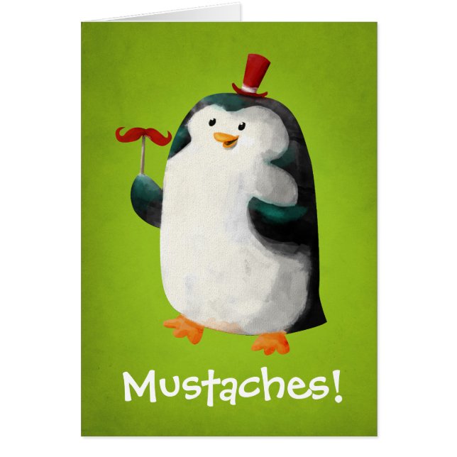 Cartão Pinguim bonito com bigodes (Frente)