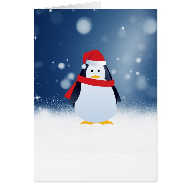 Cartão Pinguim bonito com estrelas de neve de Natal Red S (Frente)