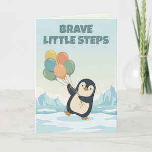 Cartão Pinguim com Balões Encorajamento Personalizado p