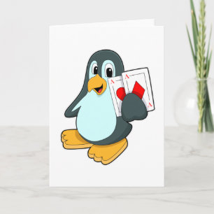 Cartão Pinguim com cartas de pôquer