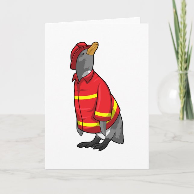 Cartão Pinguim como Bombeiro com Capacete (Frente)