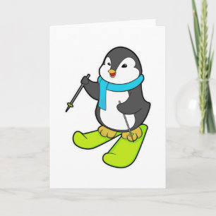 Cartão Pinguim como esquiador com esqui