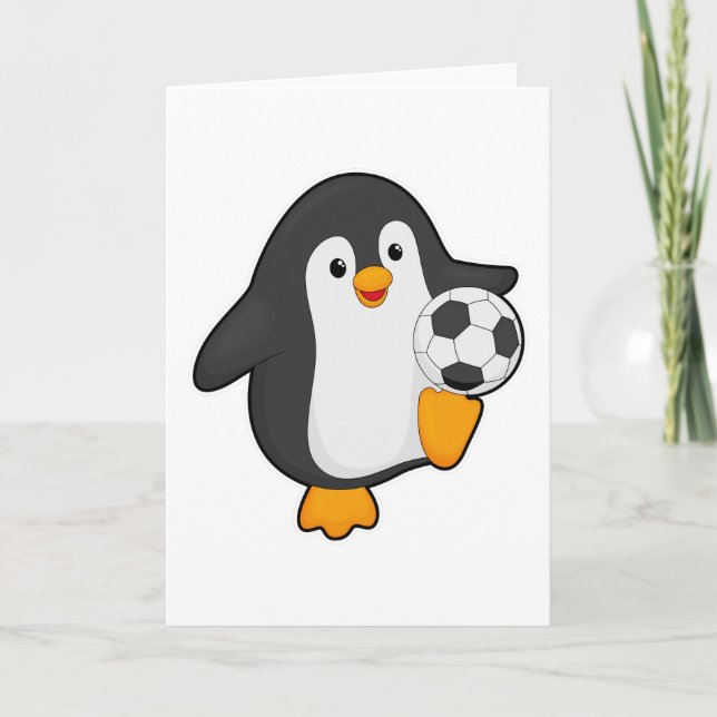 Cartão Pinguim como jogador de futebol com bola de futebo (Frente)