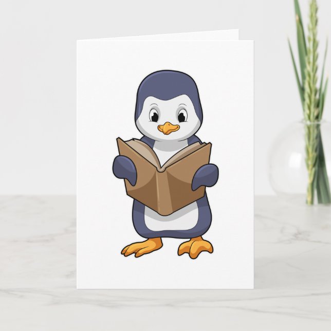 Cartão Pinguim como Nerd com Livro (Frente)