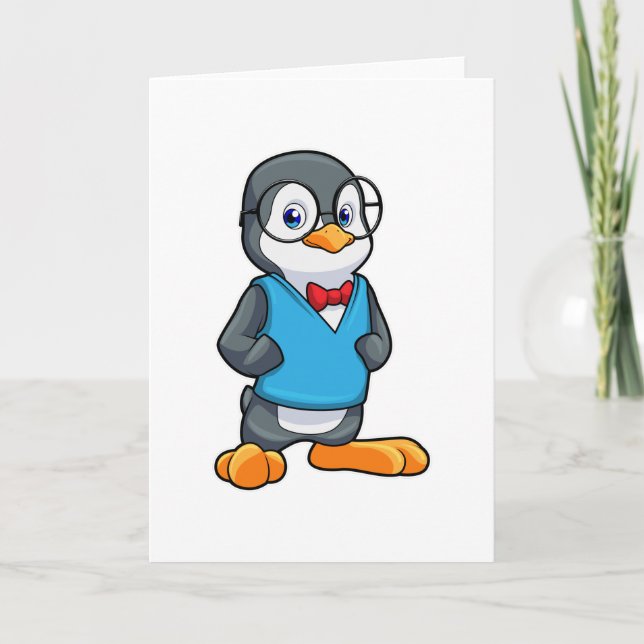 Cartão Pinguim como Nerd com Óculos (Frente)