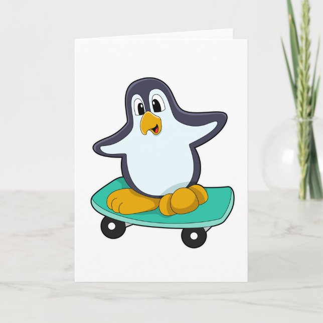 Cartão Pinguim como Patinador em Skate (Frente)
