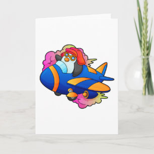 Cartão Pinguim como piloto com avião