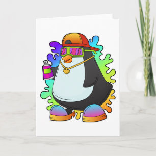 Cartão Pinguim como Pintor com Spray