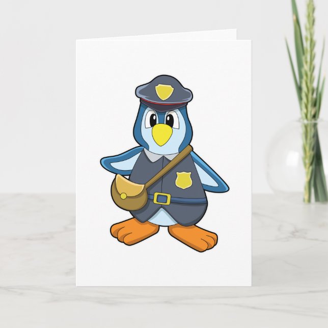 Cartão Pinguim como policial com bolsa (Frente)