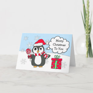 Cartão Pinguim Cute Personalizado no Natal do Inverno