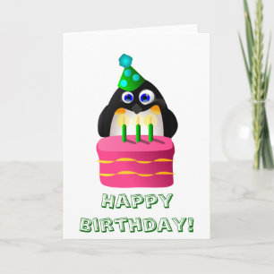 Cartão Pinguim De Aniversário Com Bolo