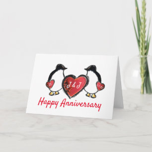 Cartão pinguim de aniversário de casamento de 25 ruby