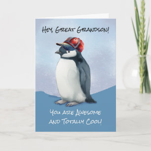Cartão Pinguim de aniversário do neto excelente com chapé