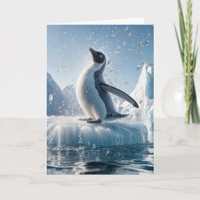 Cartão Pinguim De Aniversário Em Um Iceberg (Frente)