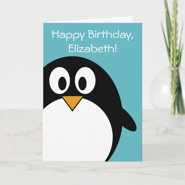 Cartão Pinguim de aniversário personalizável (Frente)