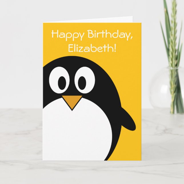 Cartão Pinguim de aniversário personalizável (Frente)