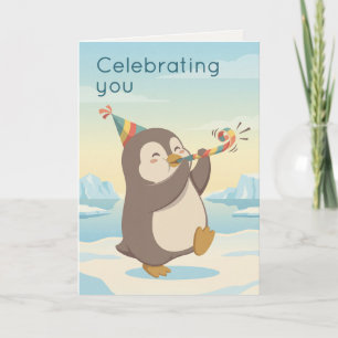 Cartão Pinguim de Festa Fofo Celebre Você Personalizado