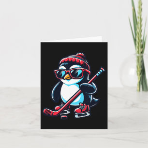 Cartão Pinguim De Hóquei No Gelo Engraçado E Bonito Para 