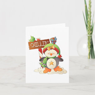Cartão Pinguim de Inverno & Pássaro Relaxando Natal Féria
