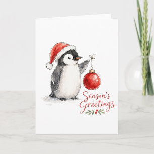 Cartão Pinguim de Natal Fofo com Enfeite