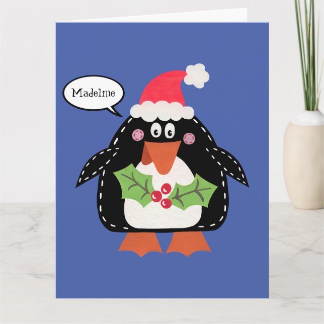 Cartão Pinguim de Natal Personalizado (Frente)