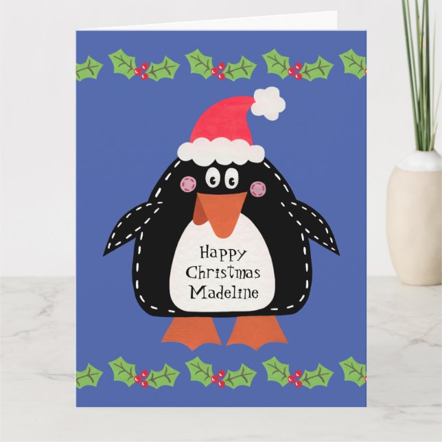 Cartão Pinguim de Natal Personalizado (Frente)