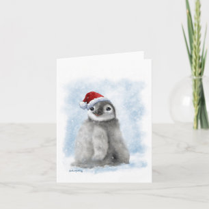 Cartão Pinguim Desenho Animado com Chapéu de Papai Noel