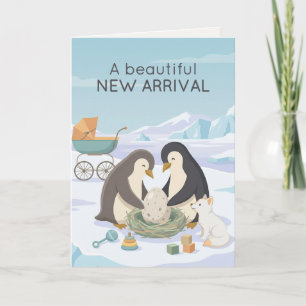 Cartão Pinguim Fofo Novo Bebê Belo Novo Bebê