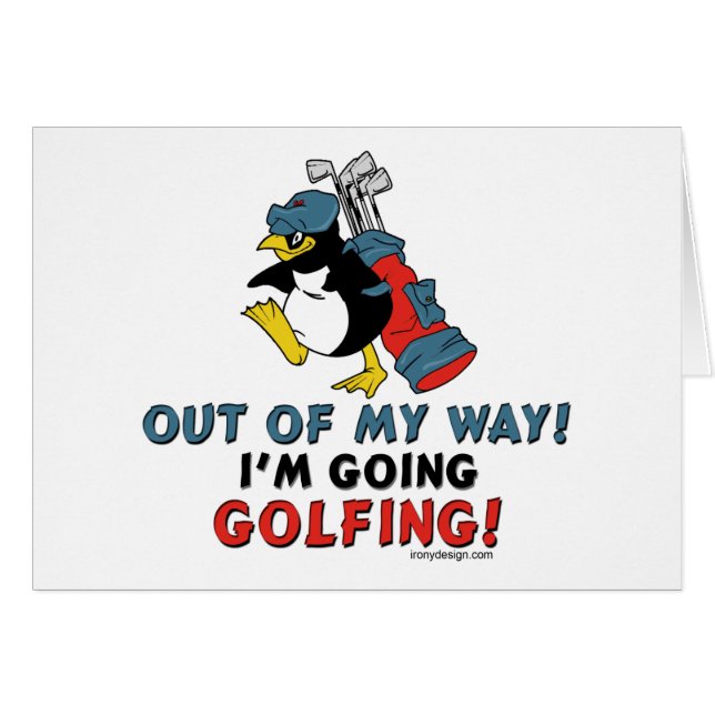 Cartão Pinguim Golfing (Frente Horizontal)