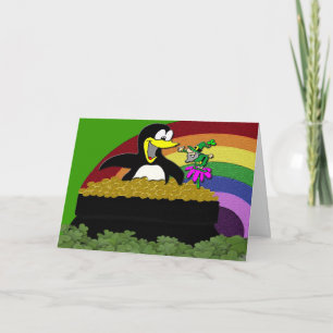 Cartão Pinguim, Leprechaun, Dourado e Arco-íris