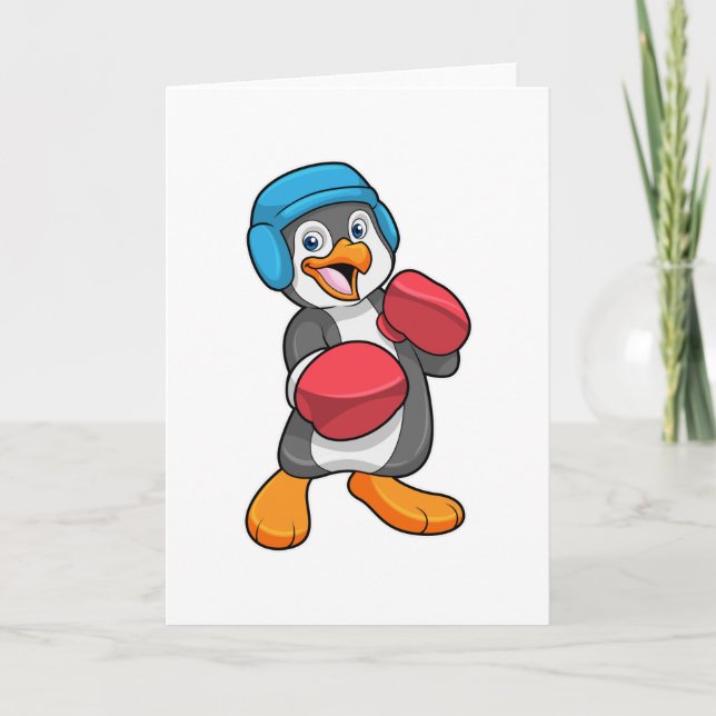 Cartão Pinguim na Boxe com Luvas e Capacete de Boxe (Frente)
