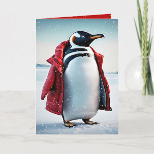 Cartão Pinguim Natal Com Casaco Vermelho