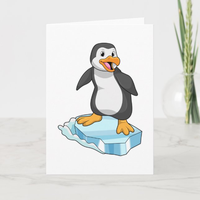 Cartão Pinguim no bloco de gelo (Frente)