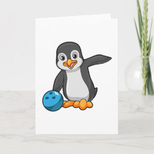 Cartão Pinguim no boliche com bola de boliche