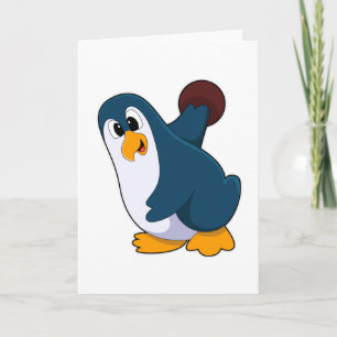 Cartão Pinguim no boliche com bola de boliche