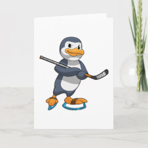 Cartão Pinguim no hóquei no gelo com taco de hóquei no ge