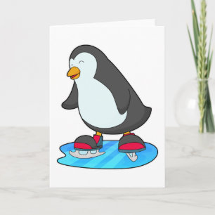 Cartão Pinguim no patinagem de gelo com skates de gelo